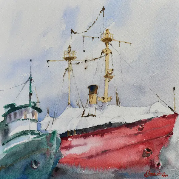 Swiftsure Lightship — Plein air painting of a historic ship, Seattle